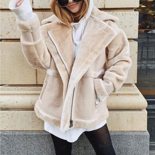 Liva girl Elegant women faux fur coat streetwear Autumn winter warm plush coat Female plus size overcoat