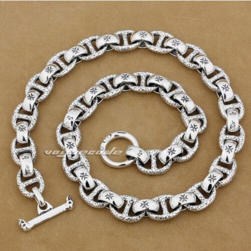 Punk Rocker Fashion Skull Chain Buckle Solid 925 Sterling Silver Cool Mens Biker Huge Heavy LO Type Necklace 8W006N 20"~30"