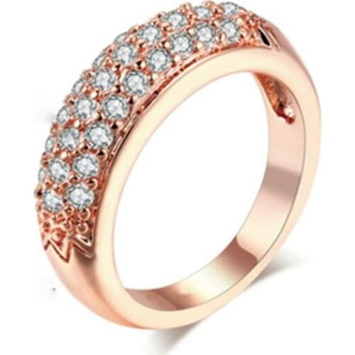 Wholesale Rose Golden Color Silver Color Crystal Fashion White CZ Stone Wedding Ring Jewelry Accessories for Women Engagement