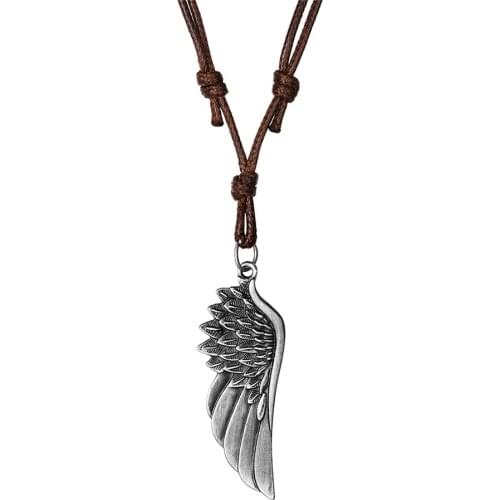 Feather Angel Wings Necklace Pendants Vintage Black Brown Leather Necklace Male Women Jewelry Boys Necklace 26 styles Available