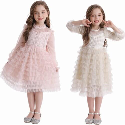 Princess Dresses For Girls Children Winter Summer Lantern Sleeve Party Girl Costume New Year Pink Cake Ball Dress Tulle Fabrics