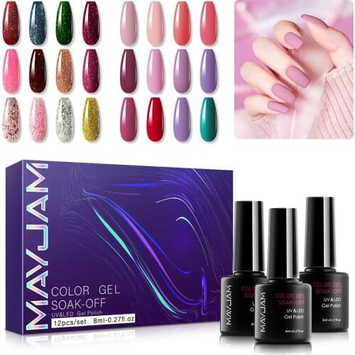 8ml Gel Nail Polish Set 12pcs Semi Permanent Art Gel Polish Soak Off Pure Color Nail Gel Bright For Nail Art Design LED/UV Lamp