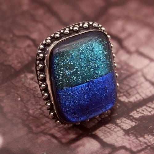Simple Design Beautiful Dichroic Glass Band Ring Silver Color Antique Ring For Women Men Size 8 HD03