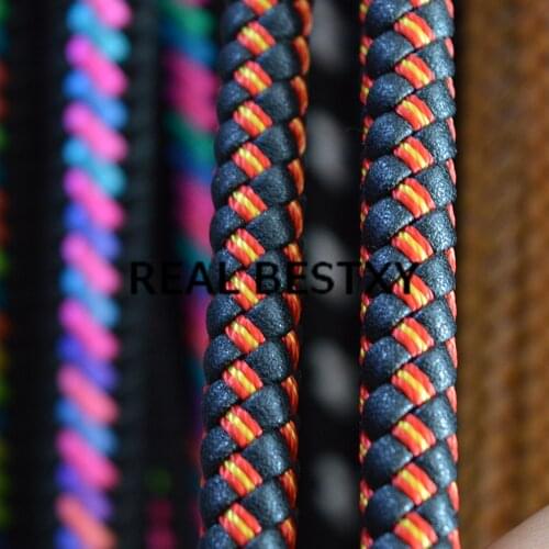 REAL BESTXY 5m/lot 8mm black leather+yellow/re Round Braided PU Leather Cord Necklace Bracelet Rope For DIY Jewelry Accessories