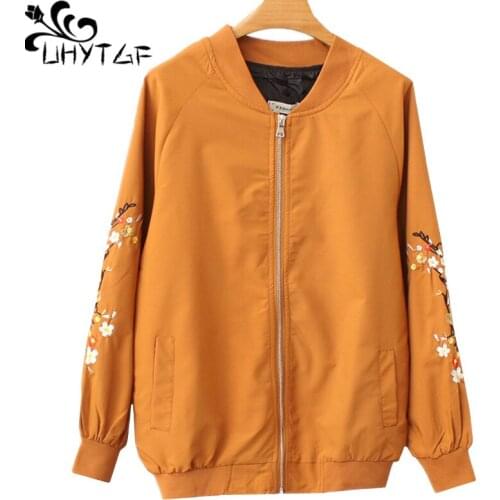 UHYTGF Oversized jacket women New fashion embroidery autumn coats and jackets women elegant female Loose plus size basic coat 33