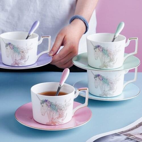 High Quality Bone China Unicorn Cups and Saucers For Coffee or Tea Creative Kitchen Office Tableware Porcelain Nordic Home Decor