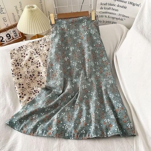 New Korean Version Of The High Waist Spring Summer Skirt 2021 Slim Mid Length A Line Floral Print Chiffon Skirts DS173