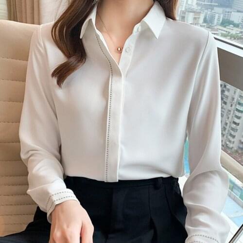 Autumn Long Sleeve Blouse Women Office Lady Chiffon White Blouse shirt Tops Women Blusas Mujer De Moda 2021 Blouses Shirts F177