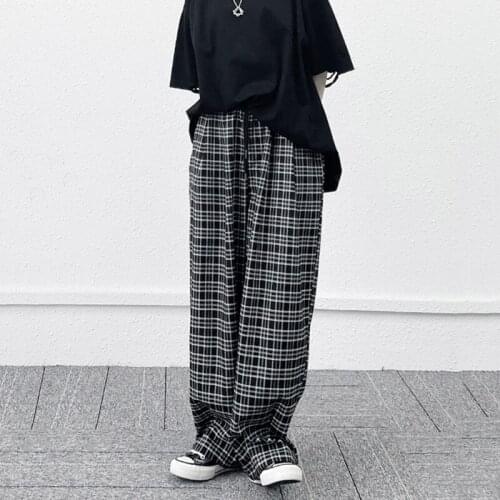 High Elastic Waist Black Plaid Wide Leg Trousers New Loose Fit Pants Women Fashion Tide Spring Autumn 2021 C716