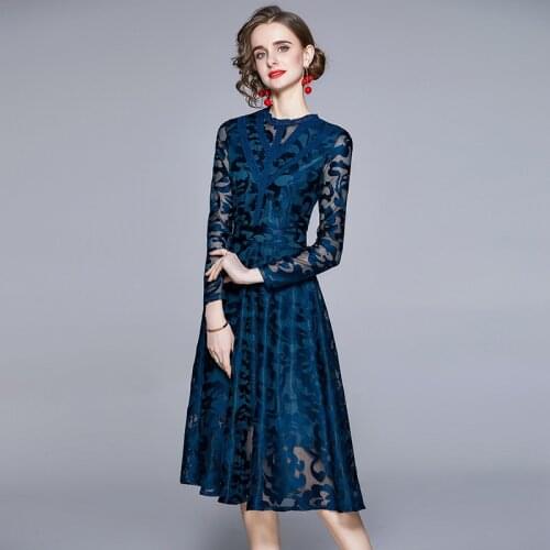 ZUOMAN Women Spring Elegant Embroidery Dress Festa High Quality Black Lace Party Robe Femme Vintage Designer A-Line Vestidos