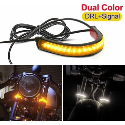 1Pc Universal LED Motorcycle Turn Signal Light & DRL Amber White Moto Flasher Ring Fork Strip Lamp Flashing blinker 12V