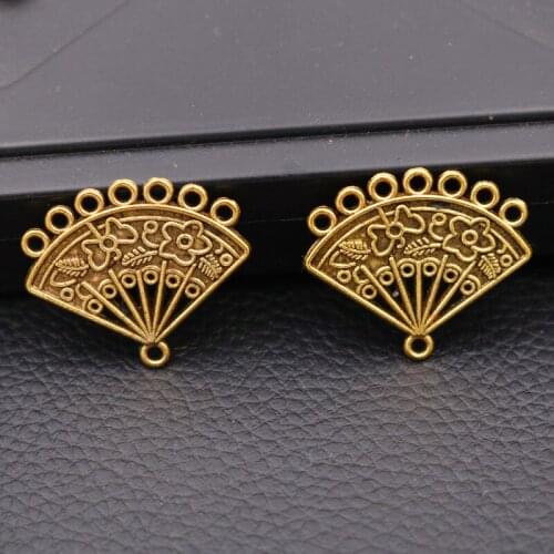 10pcs Antique Gold Color Chinese Retro Style Fan Pendants DIY Earring Bracelet Jewelry Connector Accessories Findings P18