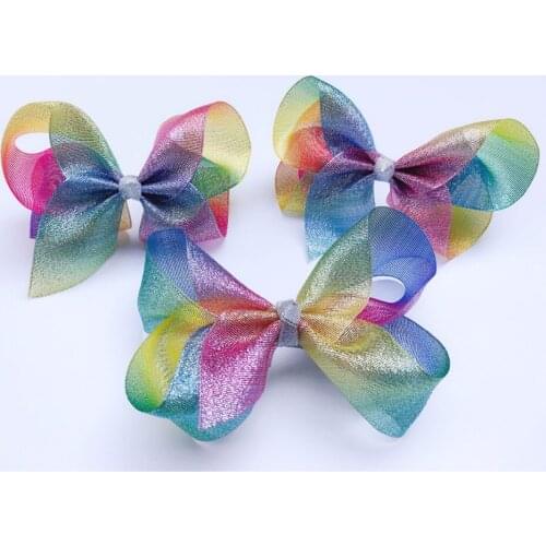 Boutique 10pcs Fashion Gradient Rainbow Color Hair Bow Hairpins Solid Glitter Bowknot Hair Clips Princess Headwear