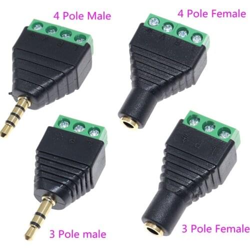 3.5mm 1/8 Inch Stereo Male & Female Plug to AV Screw Video Balun Terminal Jack Terminal Block Plug 3/4 Pole Connector