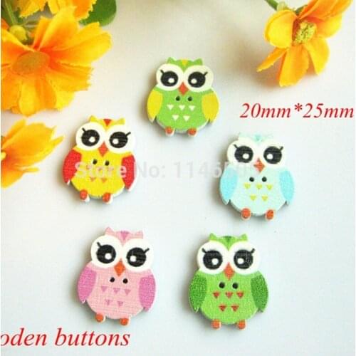 New product 100pcs/lot botoes Wooden buttons Painting Cartoon Owl Shape Buttons 20mm*25mm sewing accessories For Scrapbook
