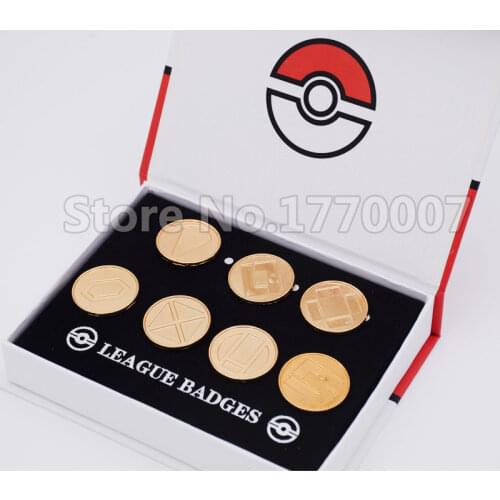 Poke Gym Badges Pocket Monster Battle Frontier Region League Pins Brooches 7pcs New in Box Collection Gift Pocket Monster