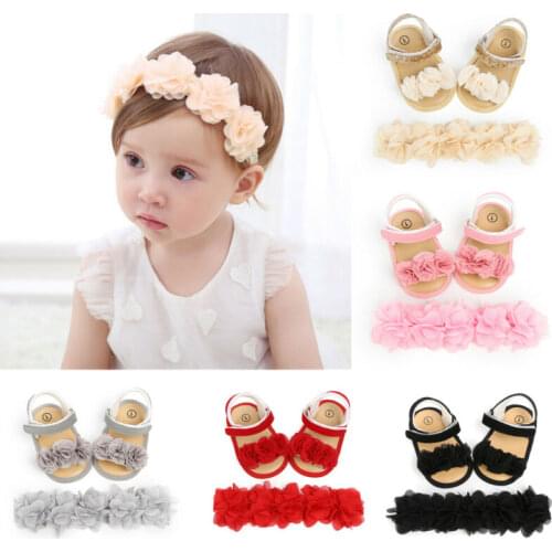 0-18M Newborn Infant Baby Girls Sequins Flower Shoes Summer Sandals Party Birthday Princess Baby Girl Shoes With Headband