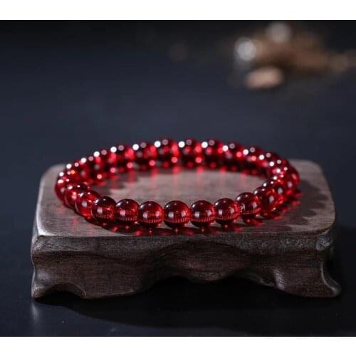 Natural Clear Garnet Beads Bracelet Women Lady Stretch Clear Beads Round Crystal Bead Bracelet 8mm