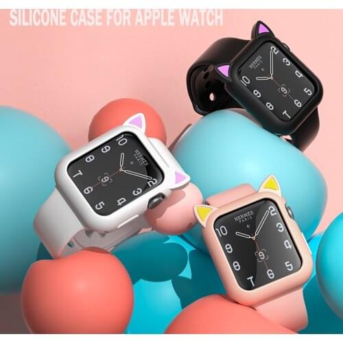 Case For Apple Watch Apple Watch 4 5 6 SE 40mm 44mm Cover Soft Silicone Cartoon Cat Ears Protection Shell For iwatch 38mm 42mm