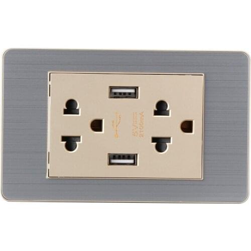 Depoguye Thailand Standard Stainless Steel Usb Outlet, Bedroom USB Wall Socket US 2 Three-hole USB Charging Panels