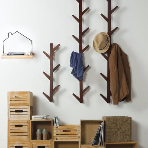 Wooden Hanging Coat Rack Wall Hook Clothes Hanger Living Room Bedroom Wall Shelf Decoration Hanger 6/8/10 Hooks