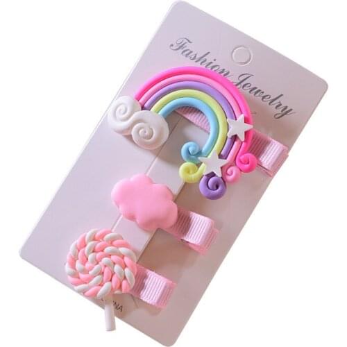3pcs Childrens Rainbow Lollipop Hair Clip Little Girl Hair Accessories Duckbill Clip Baby Cute Fashion Headwear