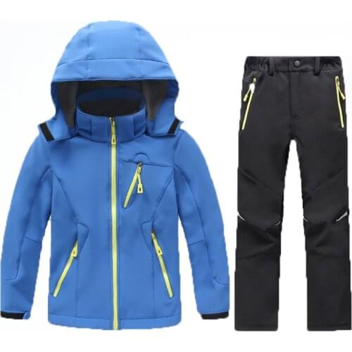 Children Winter Fleece Jacket Pants set Boy Girl Skiing Camping Sport Suit Outdoor Waterproof Kid Softshell Hiking Clothing