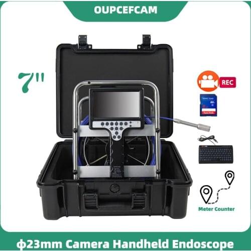Φ23mm Camera Drain Sewer Pipe Inspection Endoscope 7" Color Screen DVR Keyboard Meter Counter φ5mm Calble Stainless Steel Shelf