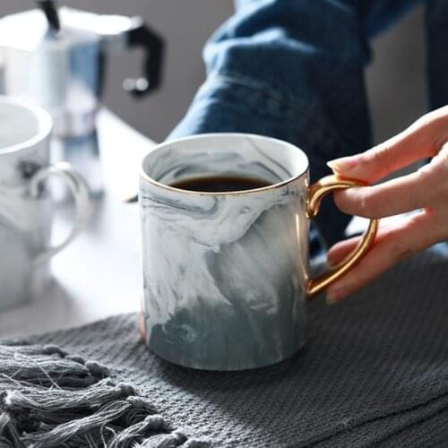 European Style Creative Marble Grain Phnom Penh Coffee Mugs Porcelain Breakfast Milk Cup Office Teacup Drinkware for Gifts