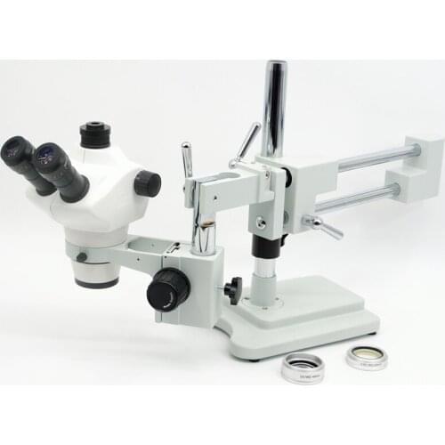 FYSCOPE 4X-100X ! DOUBLE BOOM STAND TRINOCULAR SIMUL FOCAL HEAD STEREO ZOOM MICROSCOPE+64LED