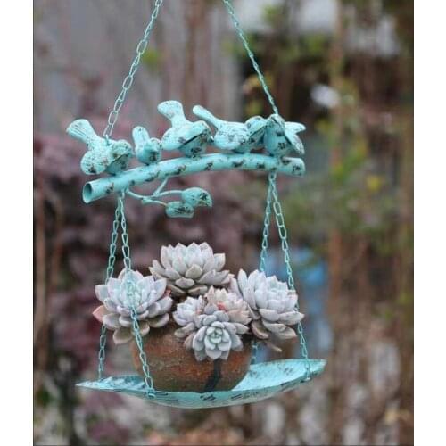 Outdoor Wrought Iron Bird Feeder Flower Stand Hanging Ornaments Balcony Garden Furnishings Crafts Park Villa Adornments Decor