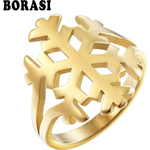 BORASI New Snowflake Style Stainless Steel Rings Fashion Trendy Ring Jewelry For Women Party Rings For Female Luxury Jewelry
