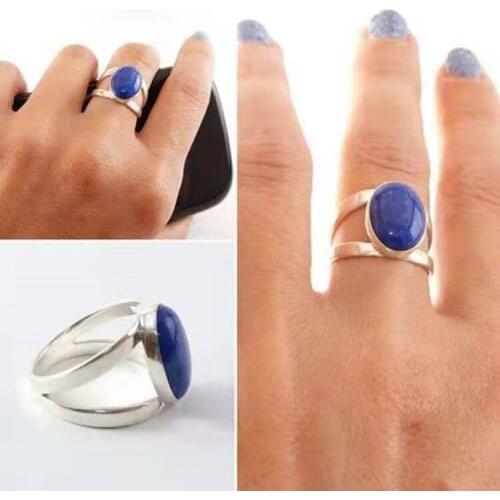 Hot Sale Silver Color Blue Oval Zircon Crystal Women Alloy Ring for Wedding Jewelry Accessories Size 5-11
