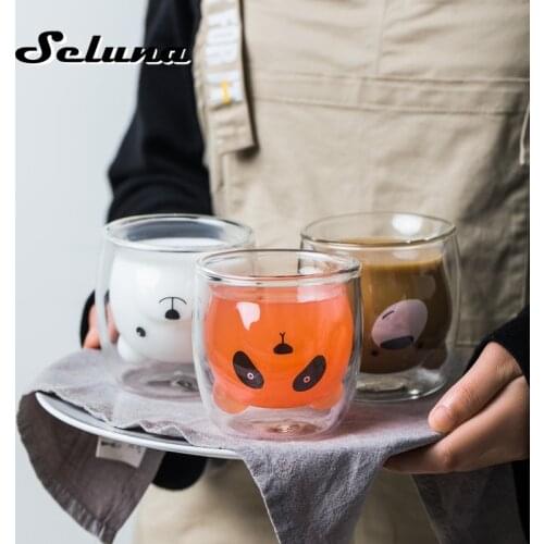 Lovely Panda Double Wall Glass Cup 250ml Bear Glass Mug Creative Juice Glass Heat Resistant Mug Shot Glass