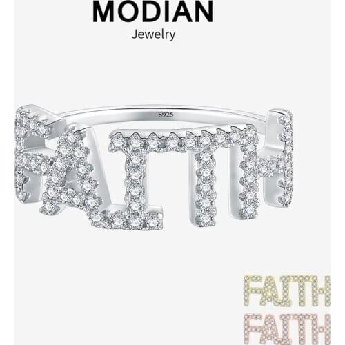 Modian New Arrived 100% 925 Sterling Silver Fashion FAITH Letter Finger Ring Simple Classic Rings For Women Silver Jewelry Gift