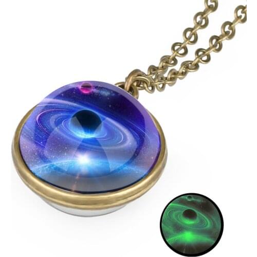 Fashion Women Men Glow In The Dark Universe Galaxy Nebula Chain Space Glass Ball Pendant Necklace Charms Shellhard Jewelry Gift