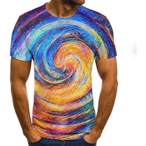 2021 new Summer Fashion Colorful 3D Printing Short Sleeve Men T-Shirt Casual Round Neck T-shirt Fun Rotating Pattern Street Clot