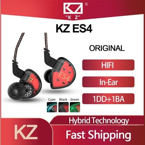Original KZ ES4 In Ear Earphones Armature and Dynamic Hybrid Technology HiFi Bass Earbuds Monitors Noise Cancelling Headsets