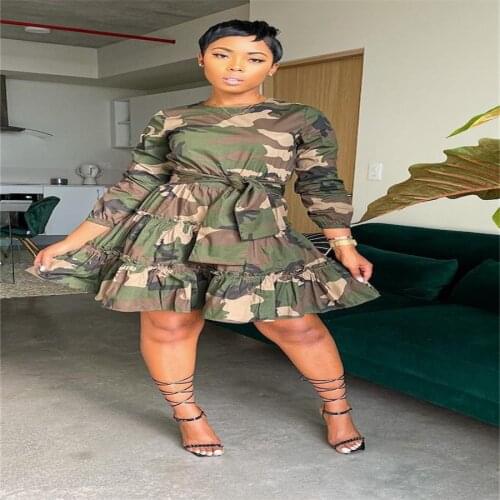 New womens fashion camouflage irregular mini above knee dress wrist with sashes belt safari dresses vestidos LB9133