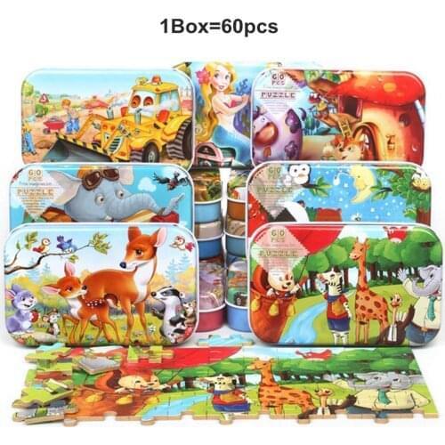 1Box=60Pcs Puzzles Free Imagination Puzzle Toys Wooden Kids Assembled Early Educational Intelligence Toy