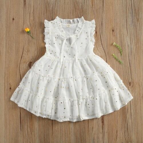 Pudcoco Toddler Baby Girl Dress Sleeveless Bronzing Dress with Ruffle Girls Round Collar Middle Length Princess Dresses Casual