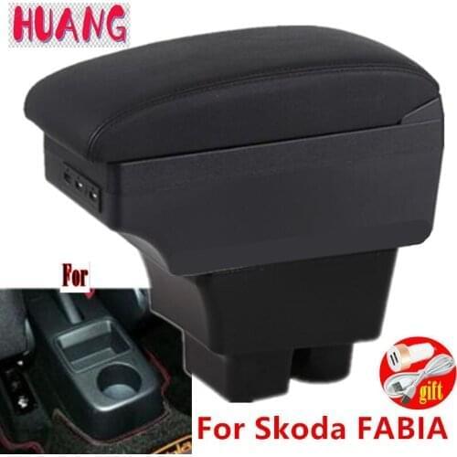 For Skoda FABIA Armrest 2008-2014 2013 2012 2011 Car Armrest box Retrofit parts Storage box car accessories Interior USB LED