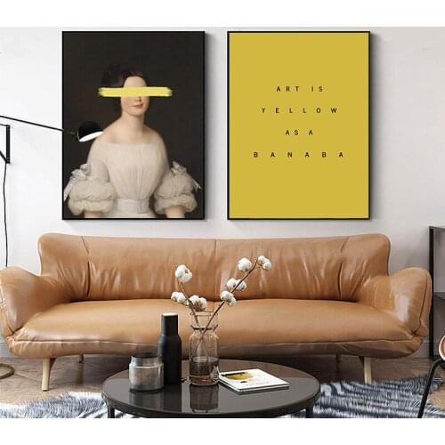 Retro Painting Style Blindfold Lady Sculpture Modern Decorative Picture Canvas Wall Art Poster for Room Home Office Hotel Decor