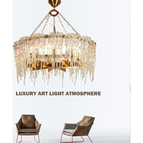 Luxury Modern Foyer E14 Led Pendant Lights Lustre Gold Metal Round Led Hanging Lamp Luxury Glass Chain Suspension Lamp Fixtures