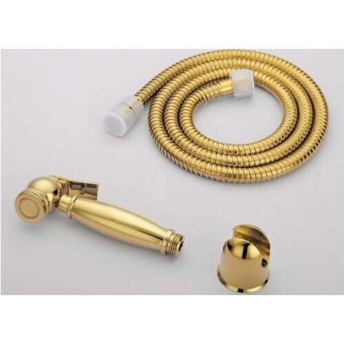 Free ship Gold brass Hand held bidet shattaf kit sprayer douche set with hose Bracket