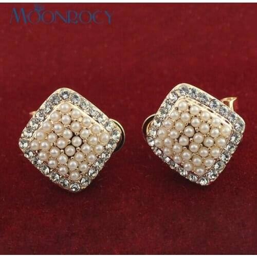 MOONROCY Free Shipping Zirconia fashion jewelry wholesale Rose gold Color Imitation Pearl Crystal Earrings for women Gift