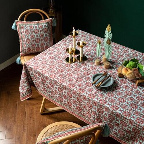 Chinese style ethnic style printed tablecloth retro household cotton coffee table tablecloth rectangle