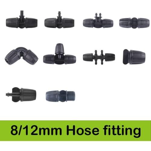 5pcs Garden 3/8" To 1/4" Hose Connector 8/12 To 4/7mm Barbed Lock Tee Straight Elbow End Plugs Pipe Adapter Irrigator Fitting