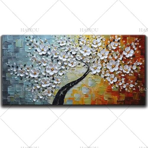 Modern Hand Painted Canvas Oil Painting Wall Art Picture Modern Abstract Colorful flower Tree Landscape oil Painting Home Decor