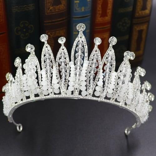 Beads Bridal Tiaras And Crowns Women Queen Royal Crystal Baroque Bride Jewelry Pageant Diadem African Wedding Hair Accessories